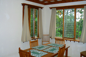 The spacious dining area also has fine views. 